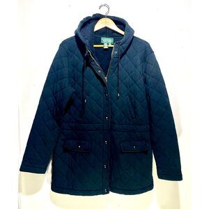 Lauren Ralph Lauren quilted heavy jacket hooded navy blue full zip women XL